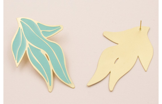 Pendiente Flor Turquesa 70*45mm Baño Dorado Mate