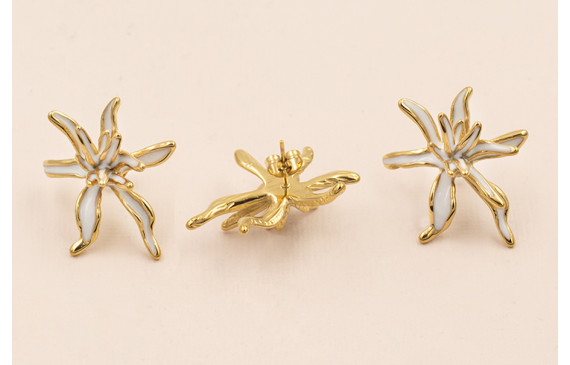 Pendiente Acero Inox. Flor Irregular 32*25 Blanco