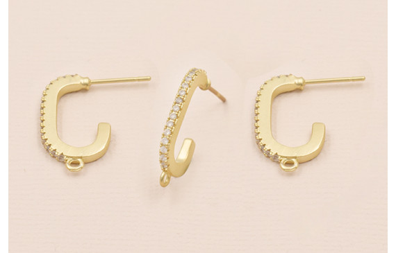 Pendiente Semi Ovalado con Brillos 20*11 Oro Mate