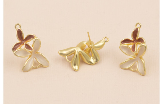 Pendiente Doble Flor 30*18 Mostaza y Beige