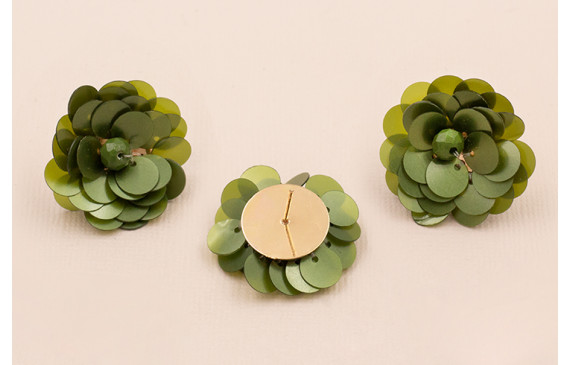 Pendiente Flor Lentejuela 30mm diametro Verde Mate