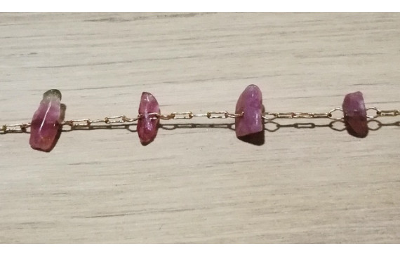 Cadena Latón con Chips de Turmaline Rosa 6*4*2mm