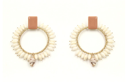 Pendientes aro grande cosido hilo macrame oro con 