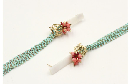 Pendientes listón nacar con colgante cadena de mui