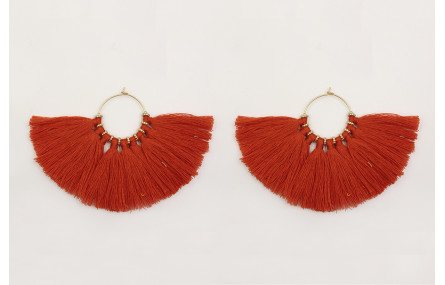 Pendientes de aro con pompones naranjas y rueditas