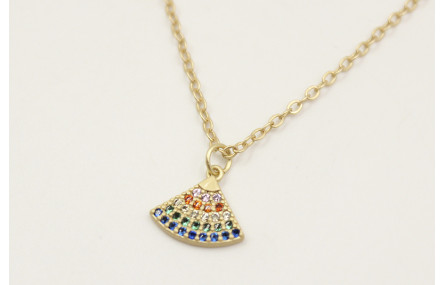 Solitario con abanico de microbrillos y cadena de 