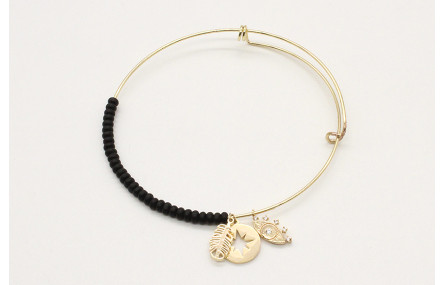 Pulsera rigida corrediza con abalorio negro mate y