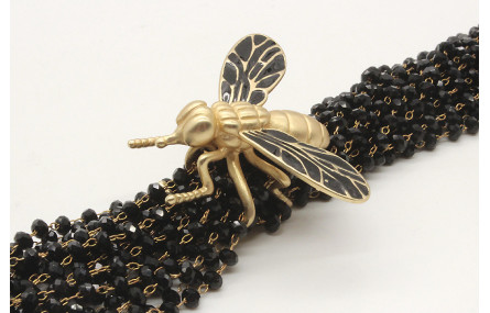 Pulsera varias vueltas cadena facetadas negras y m