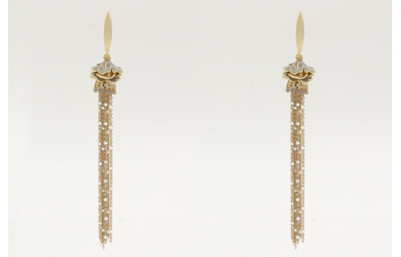 Pendientes largos con cadena bola esmaltada blanca