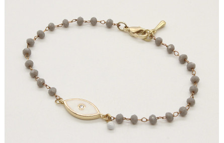 Pulsera cadena facetadas grises y ojo turco blanco