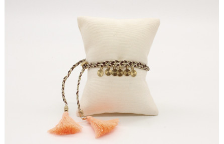 Pulsera trenza macrame en marrones con disco peque