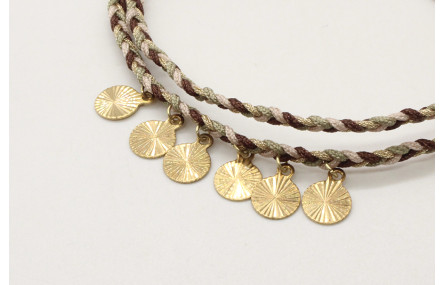 Pulsera trenza macrame en marrones con disco peque