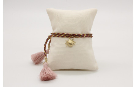 Pulsera trenza macrame en granate, marrón tostado,