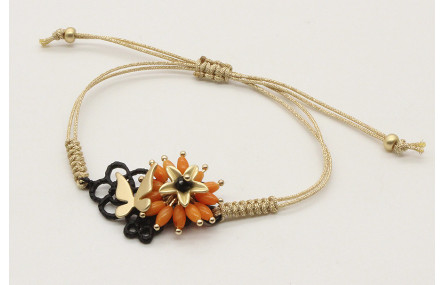 Pulsera macrame oro palido con crochet esmaltado n