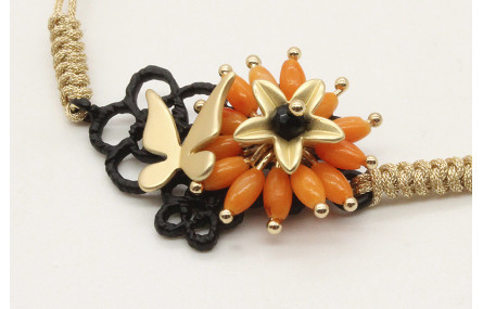 Pulsera macrame oro palido con crochet esmaltado n