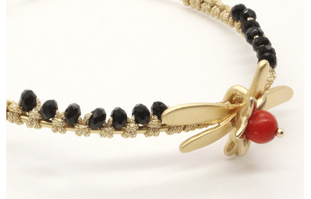 Pulsera rigida macrame oro palido con facetadas ne