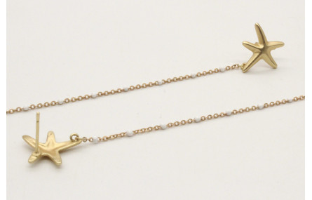 Pendientes perno estrella oro mate con cadena boli