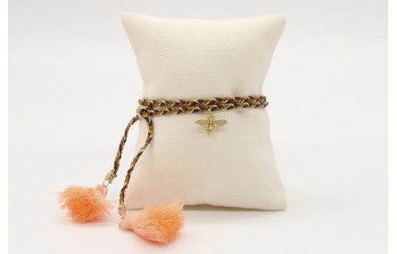 Pulsera trenza macrame en tonos marrones con abeja