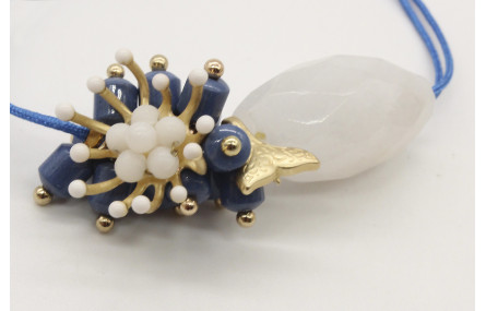 Pulsera hilo macrame azul con piedras azules, oval