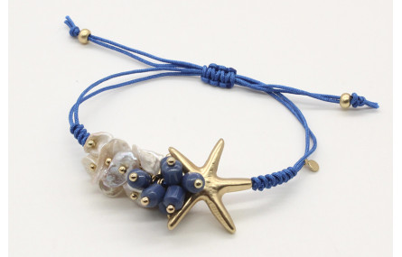 Pulsera nudo serpiente macrame azul con madre-perl