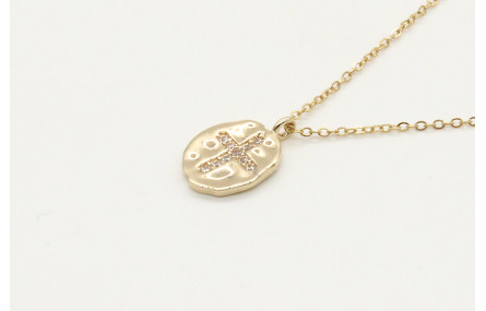 Solitario cadena eslabón pequeño oro brillo con ch