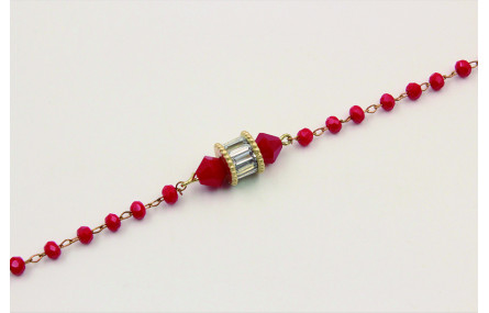 Pulsera cadena facetadas rojas con tonel cristales