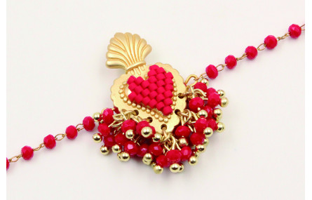 Pulsera cadena facetadas rojas con pieza central s