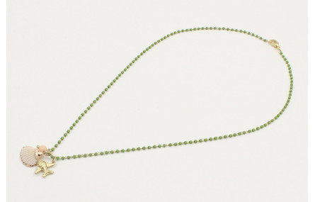 Collar cadena miyuki verde con colgantes pez oro m