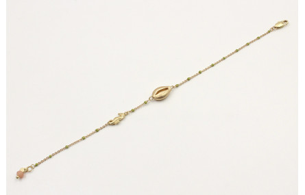 Pulsera cadena bola esmaltada verde con concha oro