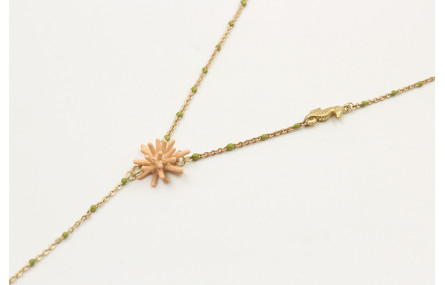 Collar forma Y con cadena bola esmatada verde con 