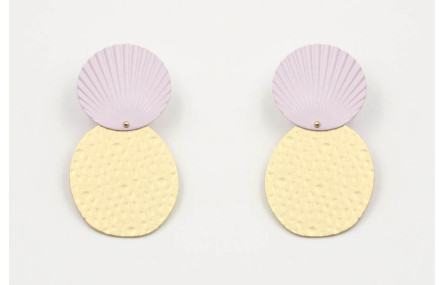 Pendientes perno disco ondulado esmaltado lila y d