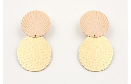 Pendientes perno disco ondulado esmaltado salmón y