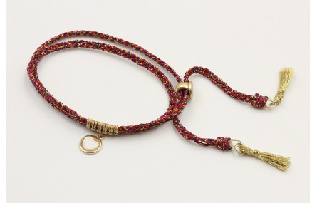 Pulsera trenzada hilo rojo vivo y oro con chapa co