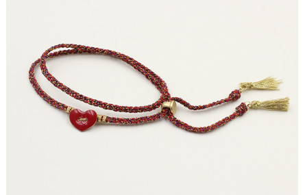 Pulsera trenzada hilo rojo vivo y oro con chapa co