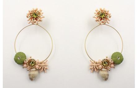 Pendientes perno coral esmaltado salmón y blanco c