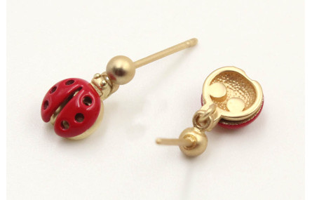 Pendientes perno polita oro mate con mariquita esm