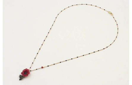 Collar cadena eslabón y microbola esmaltda negra c