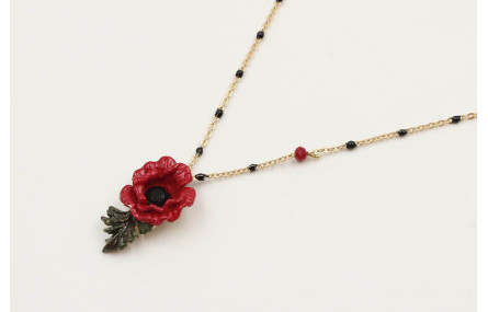 Collar cadena eslabón y microbola esmaltda negra c