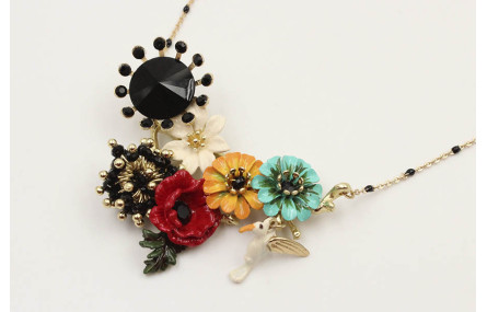 Collar cadena eslabón y microbola esmaltada negra 