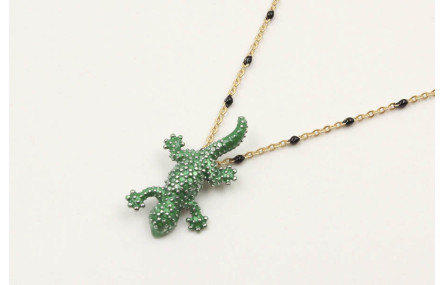 Collar cadena eslabón y microbola negra con colgan