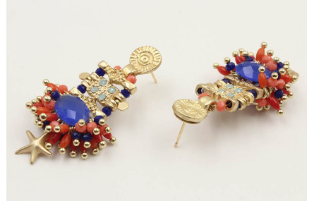 Pendientes perno sol con burruño corales, estrella
