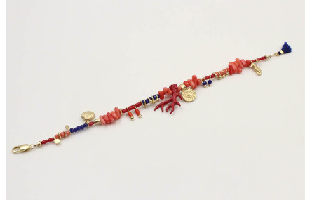 Pulsera corales rosas con colgantes de almeja,sol,