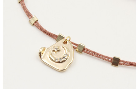 Pulsera hilo macrame oro rosa con tubitos aplatado