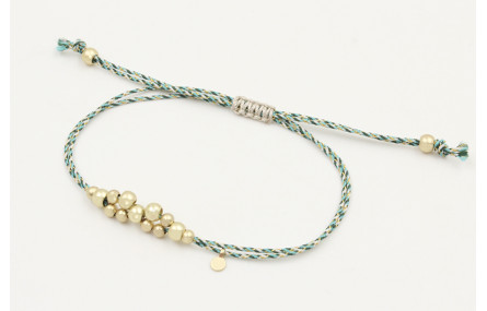 Pulsera macrame azul,gris y oro con nudo macrame p