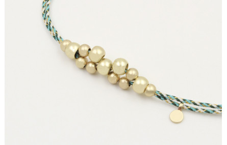 Pulsera macrame azul,gris y oro con nudo macrame p