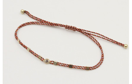 Pulsera hilo granate,oro y microdrusa oro rosa nud