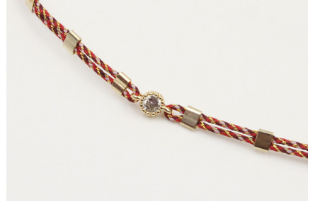 Pulsera hilo granate,oro y microdrusa oro rosa nud