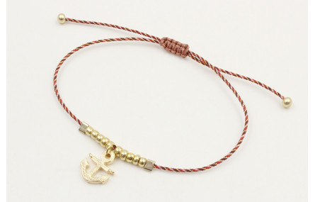 Pulsera hilo granate,oro y microdrusa oro rosa nud