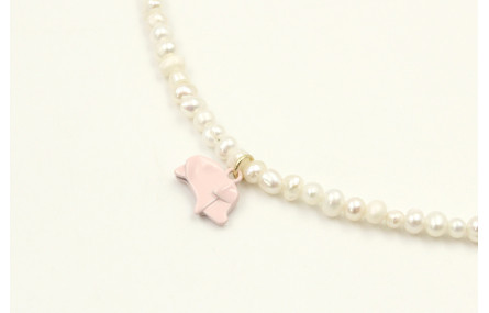 Collar con perlas y colgante cerdito esmaltado ros