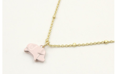 Collar cadena eslabón y micro bola oro mate con co